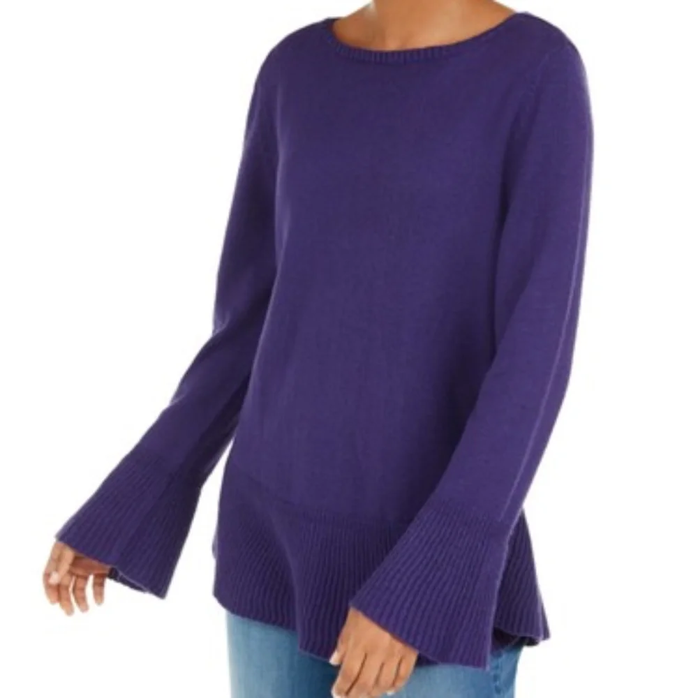 NEW Macy's STYLE & COMPANY Womens Purple Bell Sleeve Sweater Petites Size: PS